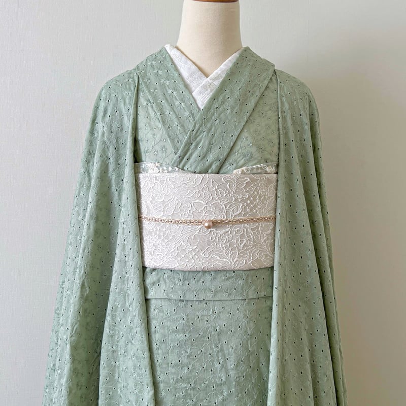 コットンレース着物 ダスティグリーン | kimono.kotoko 