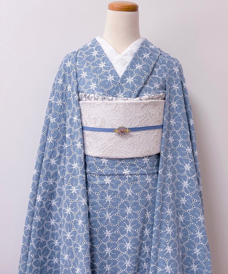 コットンレース着物 A25-ブルー | kimono.kotoko