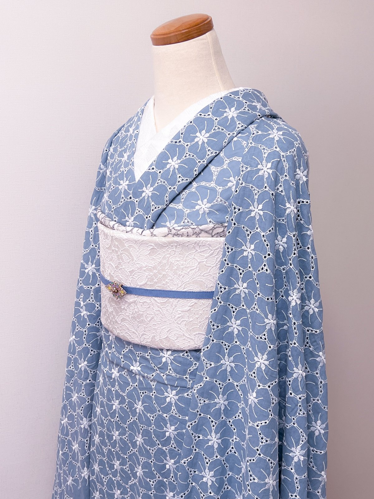 コットンレース着物 A25-ブルー | kimono.kotoko