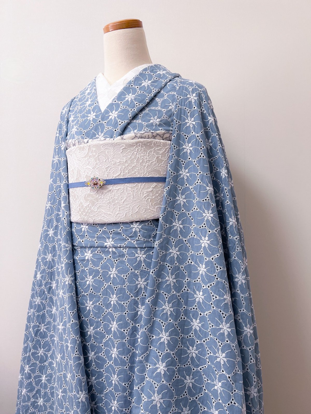 コットンレース着物 A25-ブルー | kimono.kotoko
