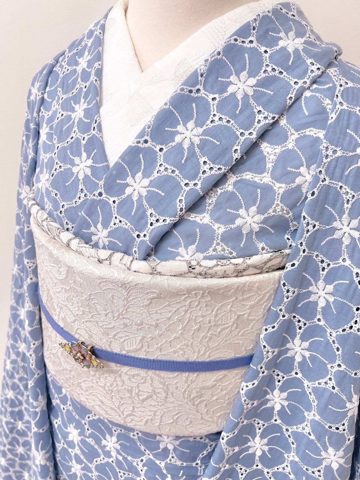 コットンレース着物 A25-ブルー | kimono.kotoko