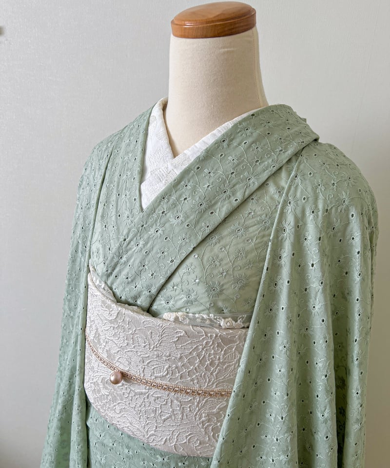 コットンレース着物 ダスティグリーン | kimono.kotoko