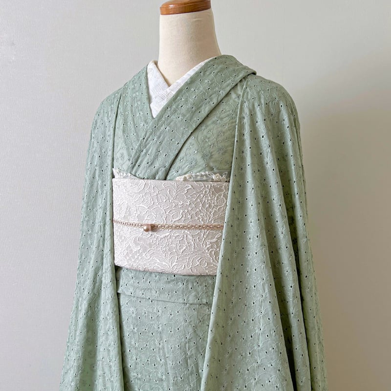 コットンレース着物 ダスティグリーン | kimono.kotoko