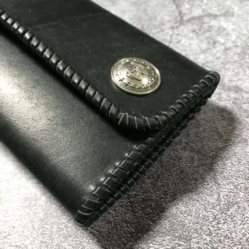 一点物　ハンドメイド　レザー三つ折りロングウォレット 昇インレイ 三つ折りロングウォレット インレイ仕様 ／かがり