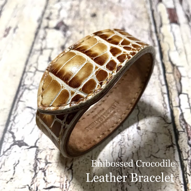 レザーブレスレット Leather Bracelet ( イタリアンレザー クロコ型