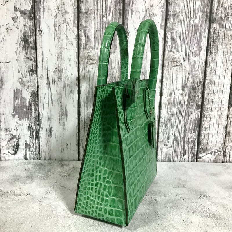 デザインハンドバッグ HANDBAG ( 牛革型押しクロコ・ライトグリーン 