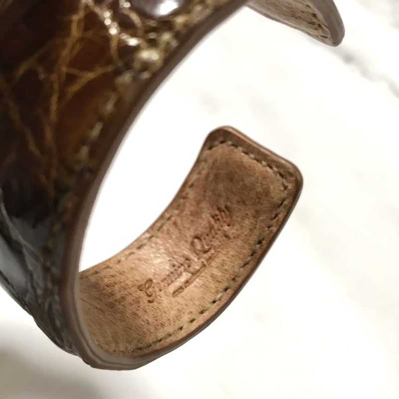 レザーバングル Leather Bangle ( カイマンワニ Brown 茶色 強ツヤ )