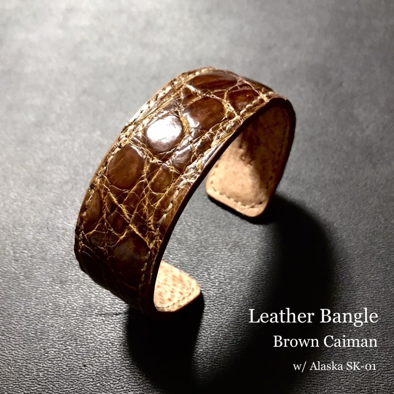 レザーバングル Leather Bangle ( カイマンワニ Brown 茶色 強ツヤ )