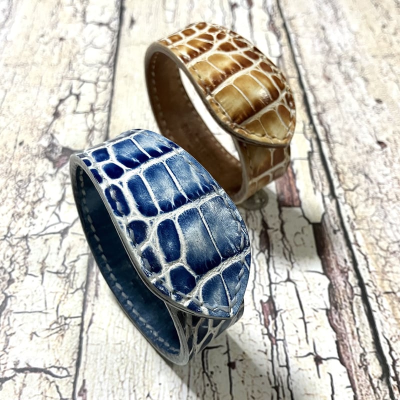 レザーブレスレット Leather Bracelet ( イタリアンレザー クロコ型