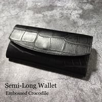 セミロングウォレット Semi-Long  Wallet ( クロコ型押し 牛革 ) 革小物／ハンドメイド／Hangor Leathers