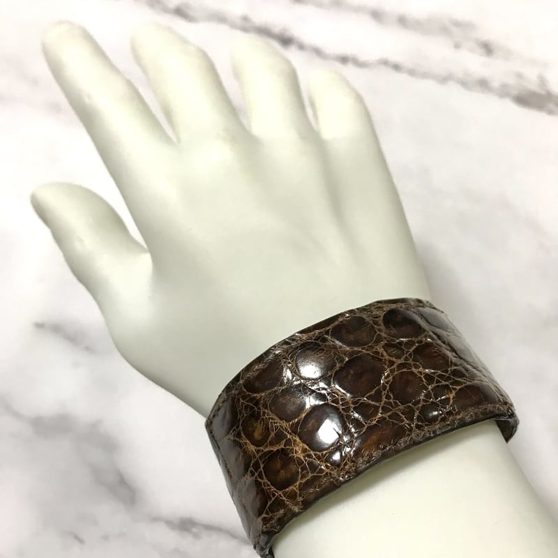 レザーバングル Leather Bangle ミディアム ( カイマンワニ Dark Brow