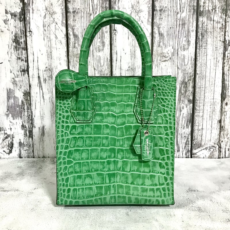 デザインハンドバッグ HANDBAG ( 牛革型押しクロコ・ライトグリーン 