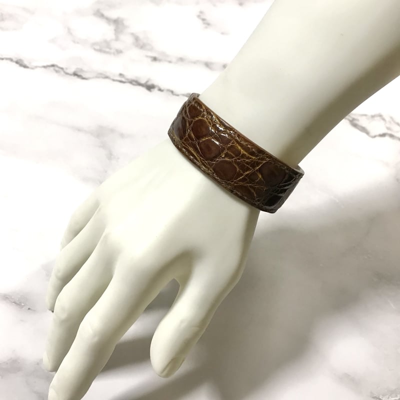 レザーバングル Leather Bangle ( カイマンワニ Brown 茶色 強ツヤ )