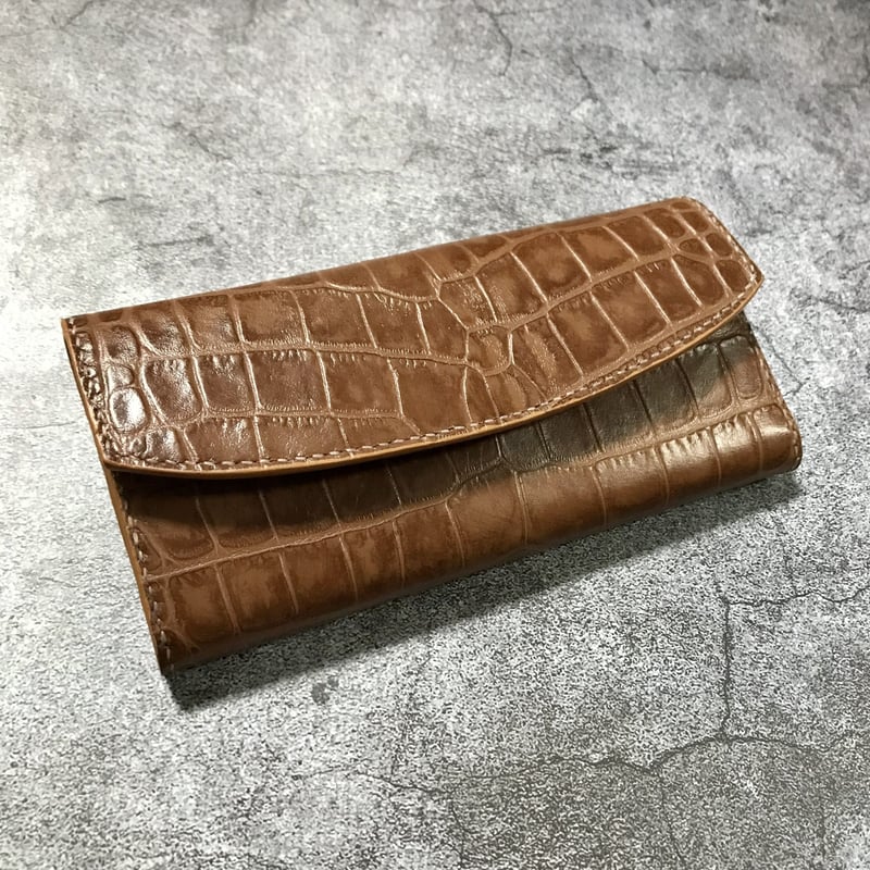 セミロングウォレット Semi-Long Wallet ( クロコ型押し 牛革 ) 革小物