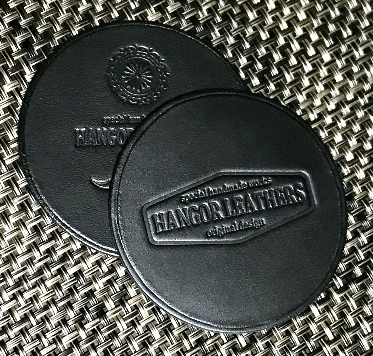 オリジナルコースター COASTER 刻印2タイプ ( 防水革・ブラック) ／革