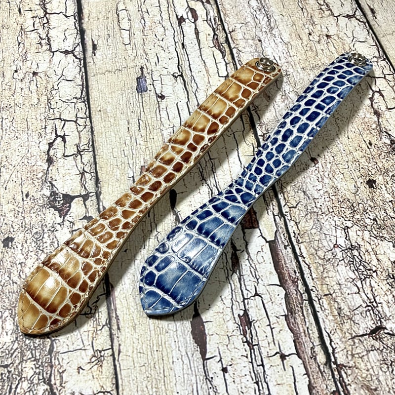 レザーブレスレット Leather Bracelet ( イタリアンレザー クロコ型
