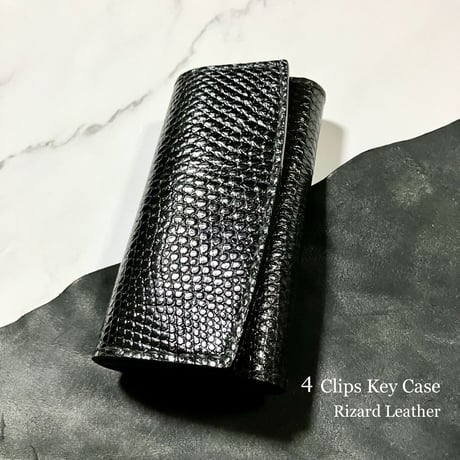 ４連キーケース 4 Clips Key Case ( リザードレザー・サドルレザー) ／革小物／ハンドメイド／Hangor Leathers