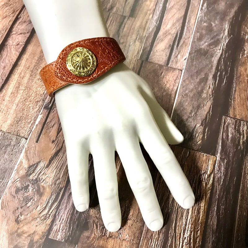 レザーブレスレット LEATHER BRACELET (ペイズリー柄型押し・オレンジ 