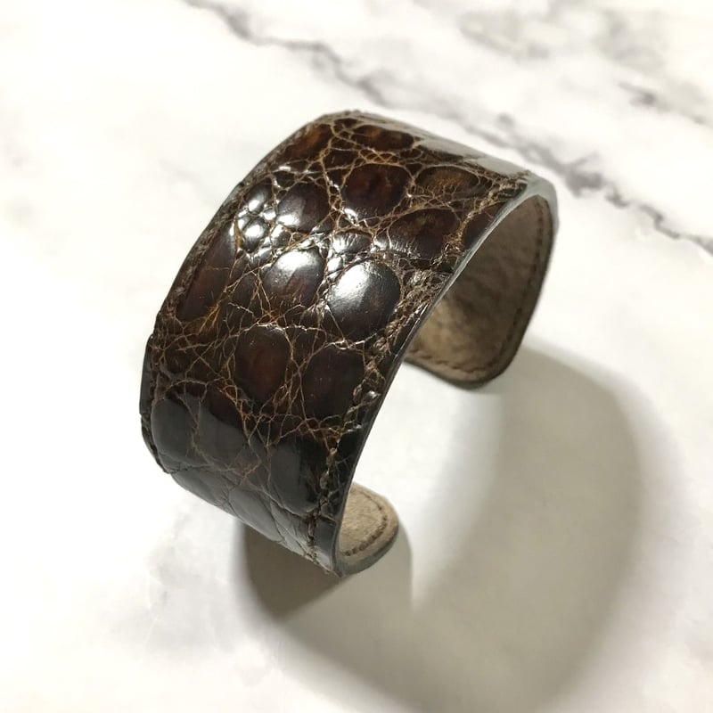 レザーバングル Leather Bangle ミディアム ( カイマンワニ Dark Brow