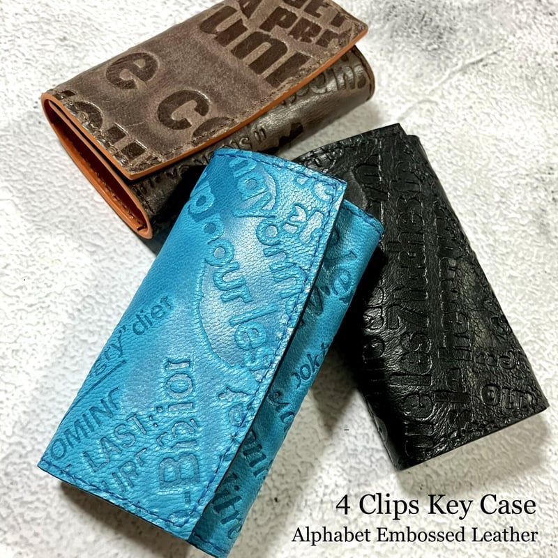 ４連キーケース 4 Clips Key Case ( 英字エンボスレザー・牛革 羊革