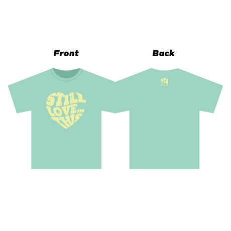 "Still love... this" ハートプリントTシャツ