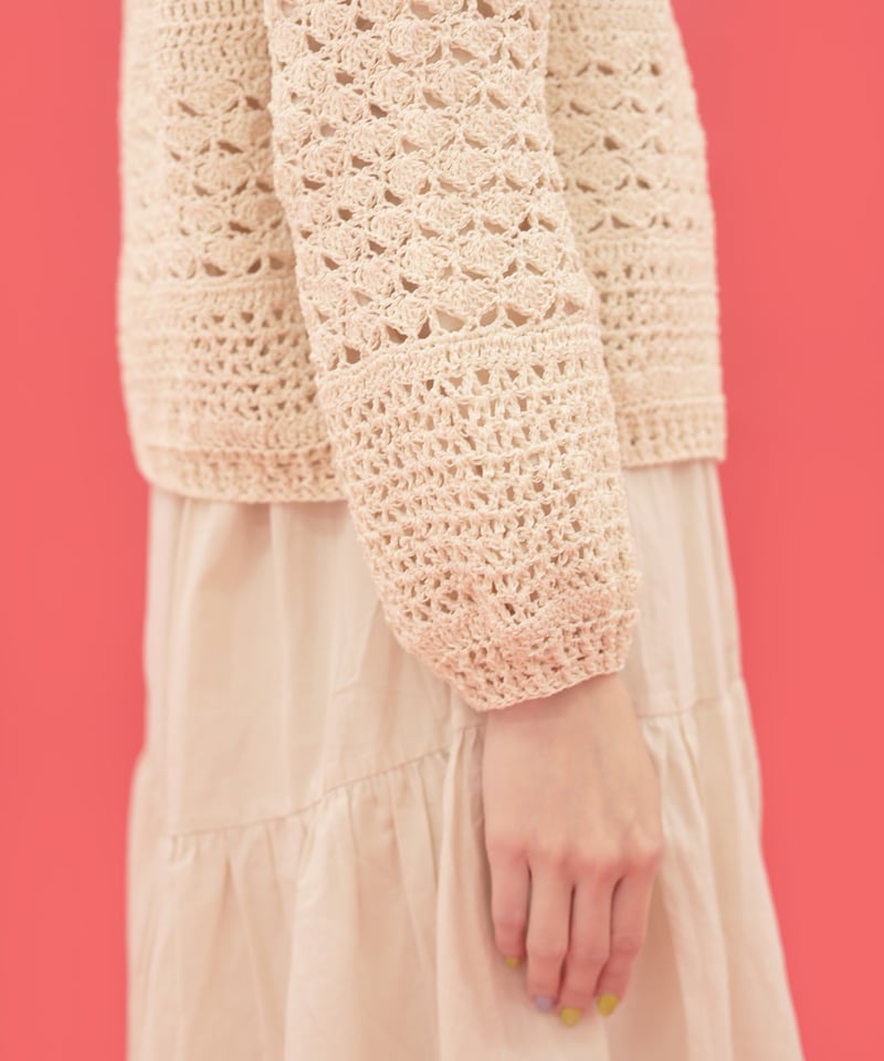 45R 鍵針編み レースdeニットソーカーディガン インディゴ Lサイズ 45R 鍵針編み レースdeニットソーカーディガン インディゴ Lサイズ 45R