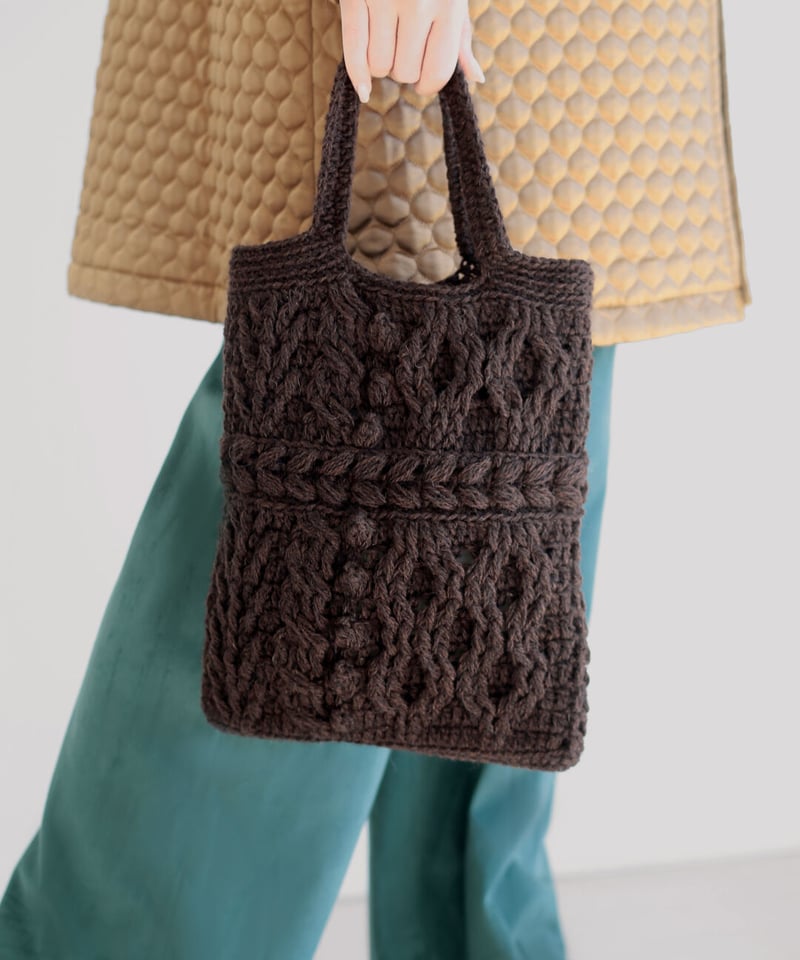 【runa 様】ハンドバッグ　アランニット　レザー　ハンドメイド runa 様】ハンドバッグ アランニット レザー ハンドメイド runa 様