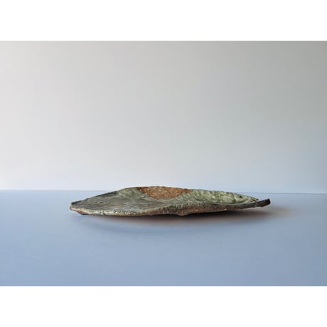 江戸中期 伊賀焼 扇面形蓋物 木箱付 最大横幅約21.7㎝ 東Y6-0418①