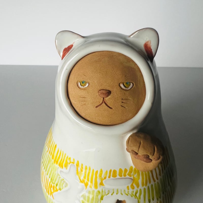 景徳鎮 雅玩珍蔵 眠り猫 招き猫 中国美術 色絵 金彩 骨董品 古美術 KMー3 鍵谷雅美 招き猫 Masami Kagitani Maneki-neko (
