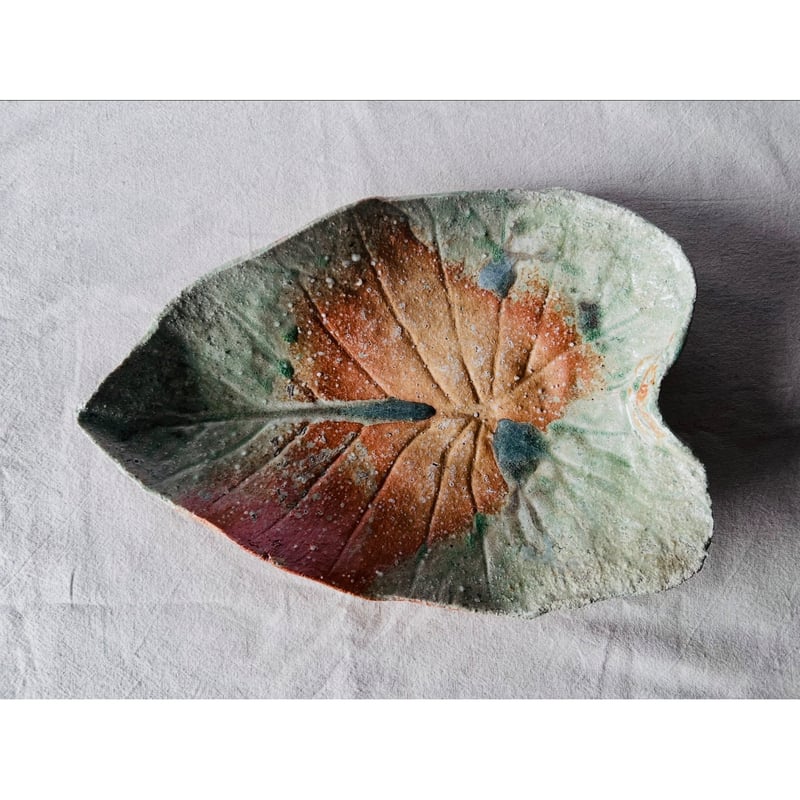 辻村史朗　伊賀　大皿 Tー116 辻村史朗 伊賀葉皿大 共箱付 Shiro Tsujimura Large Leaf
