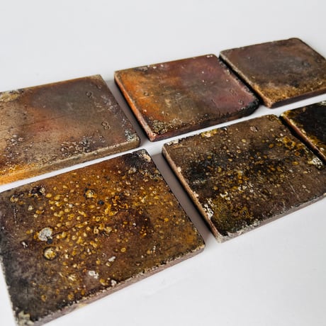 TKー2 信楽角皿六枚組　Shigaraki square plate six-disc set