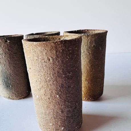 Oー33 大平新五　信楽湯呑み　五客組 Ohira Shingo, Shigaraki teacups, set of five