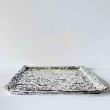 TN−123 谷井直人　銀泥正角平皿 Naoto Tanii Silver Slip Square Plate