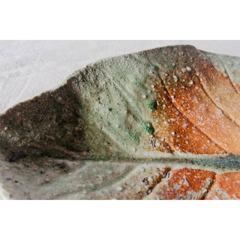Tー116 辻村史朗 伊賀葉皿大 共箱付 Shiro Tsujimura Large Leaf