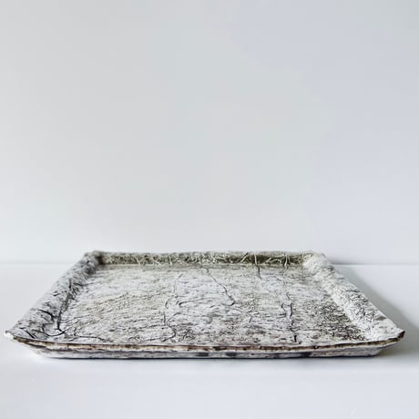 TN−123 谷井直人　銀泥正角平皿 Naoto Tanii Silver Slip Square Plate