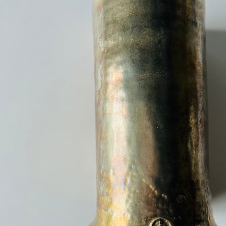 TNｰ29 谷井直人　銀彩経筒型形花入れ　ビードロ　TN-29 Naoto Tanii, Silver-colored cylindrical flower vase, Vidro