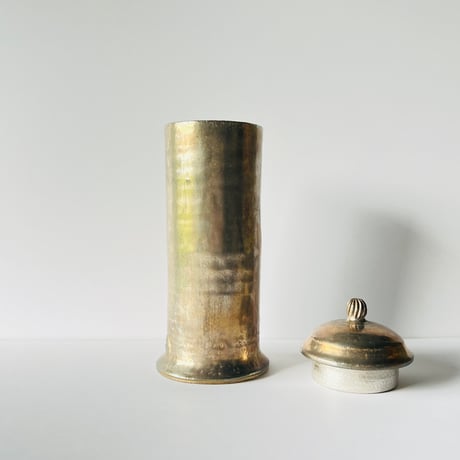 TNー28 谷井直人　銀彩経筒形花入れ　ビードロ　TN-28 Naoto Tanii, Silver-colored cylindrical flower vase, Vidro
