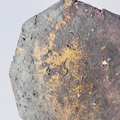 T−127 辻村史朗　焼き締め八角皿　共箱付　Shiro Tsujimura Yakishime Octagonal Plate