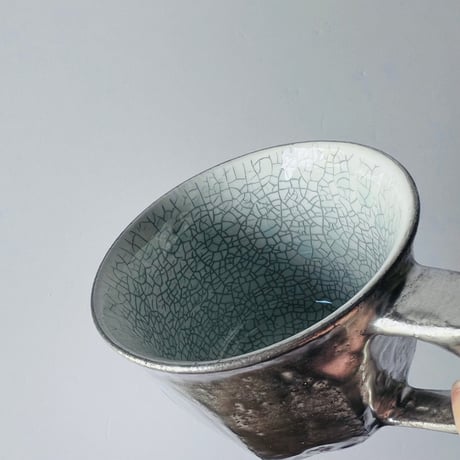 TN−119 谷井直人　銀彩青磁貫入マグカップ Naoto Tanii Silver Glaze Celadon Crackled Mug