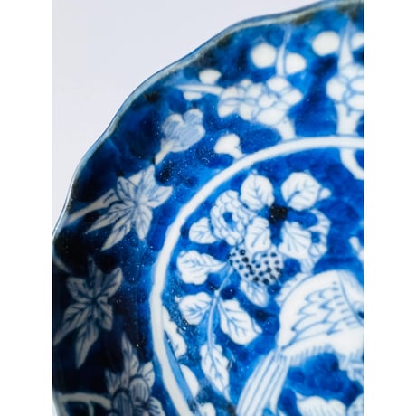 KS-1 伊万里　染付　呉須白抜　花鳥図　Imari blue and white with cobalt blue and white, flower and bird design