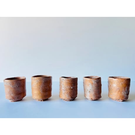 Tー98 辻村史朗　井戸向付　ぐい呑　五客組　共箱有　Shiro Tsujimura Set of Five — Ido Mukozuke / Guinomi