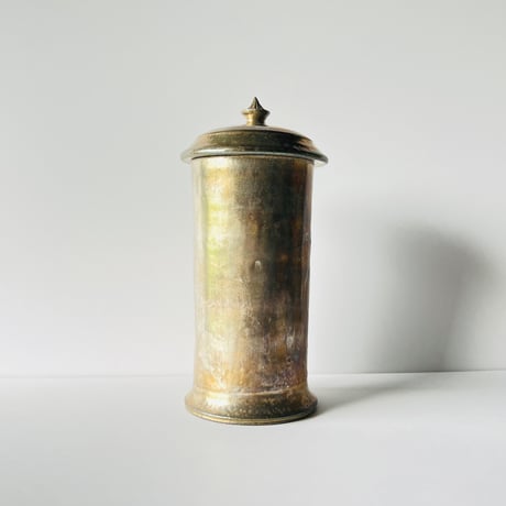 TNｰ29 谷井直人　銀彩経筒型形花入れ　ビードロ　TN-29 Naoto Tanii, Silver-colored cylindrical flower vase, Vidro