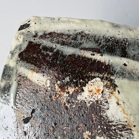 Tｰ64 辻村史朗　粉引き角皿小　Shiro Tsujimura  Powdered square plate