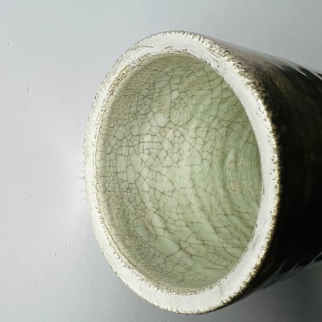 TNー28 谷井直人　銀彩経筒形花入れ　ビードロ　TN-28 Naoto Tanii, Silver-colored cylindrical flower vase, Vidro
