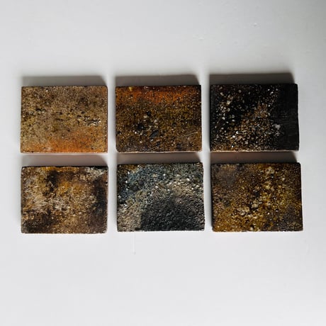 TKー1 信楽角皿六枚組　Shigaraki square plate six-disc set
