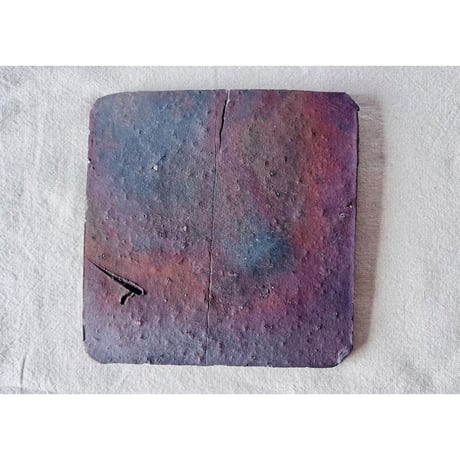 T−125 辻村史朗　焼き締め四方皿　共箱付　Shiro Tsujimura Yakishime Square Plate