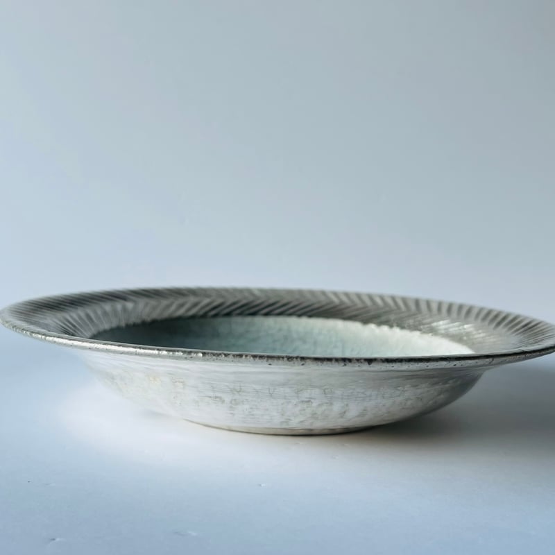 TNー67 谷井直人 銀彩ビードロしのぎリム皿大 Naoto Tanii – Silver-G