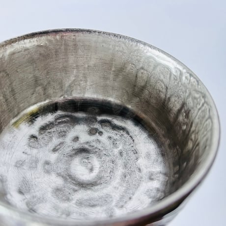 TN-105 谷井直人　総銀彩しのぎ茶碗　Naoto Tanii Full Full Silver Glaze Shinogi Tea Bowl