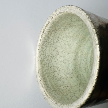 TNｰ29 谷井直人　銀彩経筒型形花入れ　ビードロ　TN-29 Naoto Tanii, Silver-colored cylindrical flower vase, Vidro
