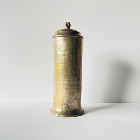 TNー28 谷井直人　銀彩経筒形花入れ　ビードロ　TN-28 Naoto Tanii, Silver-colored cylindrical flower vase, Vidro